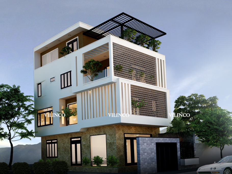 Thiết kế nhà phố hiện đại hai mặt tiền