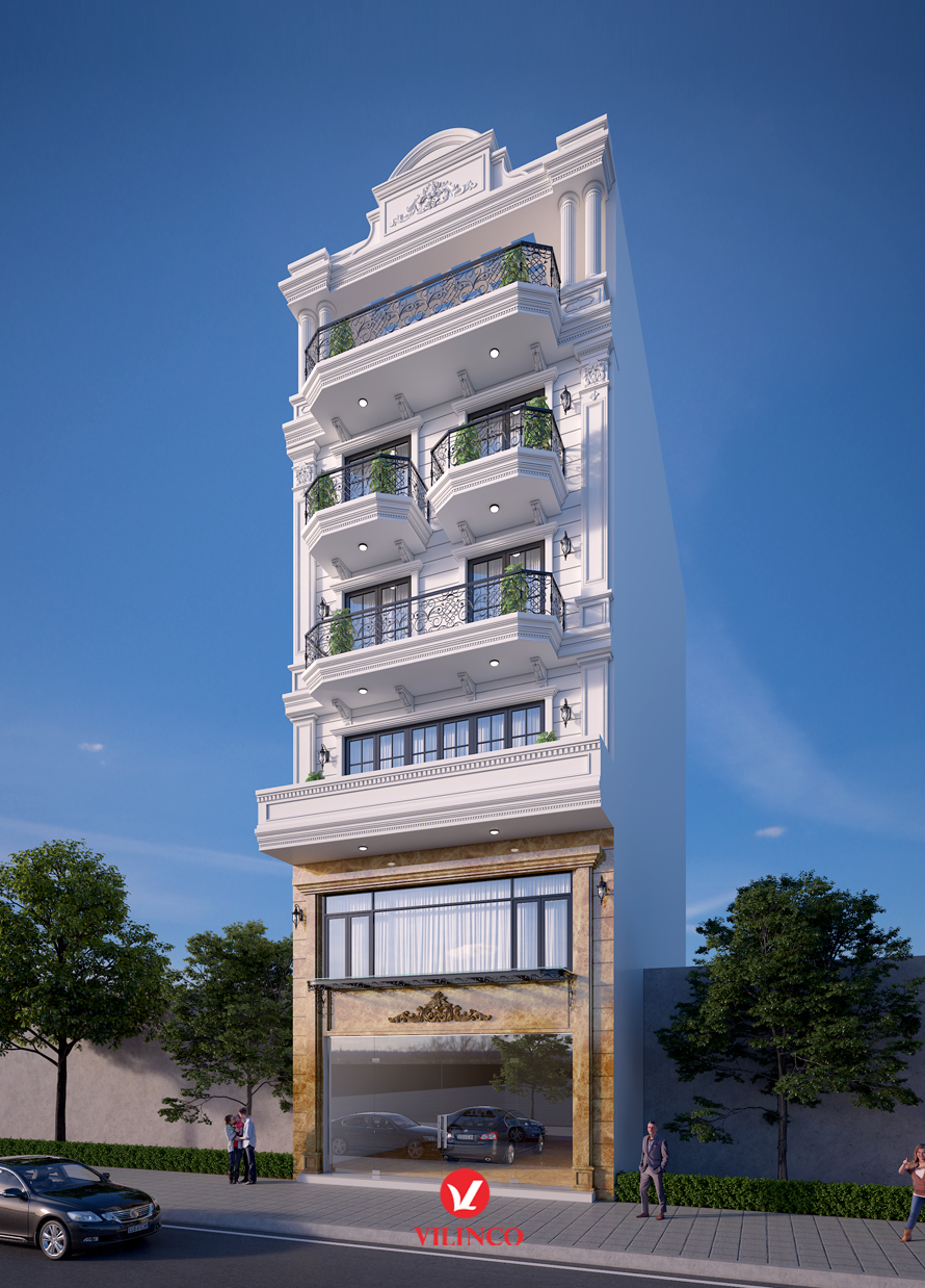 Thiết Kế Nhà Phố Tân Cổ Điển 6 Tầng Mặt Tiền 8m